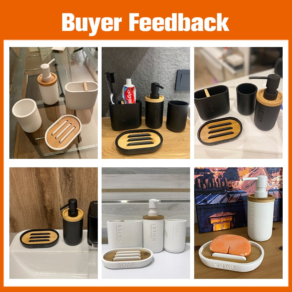 Bathroom Accessories Soap Lotion Dispenser Toothbrush Holder Soap Dish Tumbler Pump Bottle Cup Wood Black or White